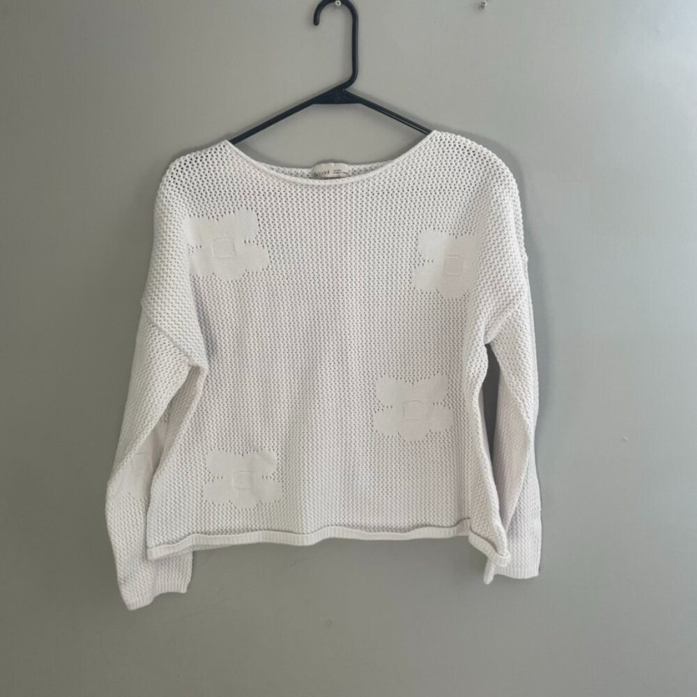 BeCool White Knit Sweater Women’s M/L Floral Textured Lightweight‎ Boho Pullover